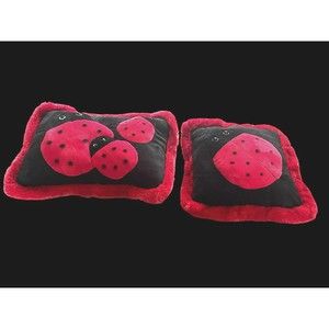 2 Vintage JAAG 3D Ladybugs Huggable Plush Throw Pillows Whimsical Home Decor